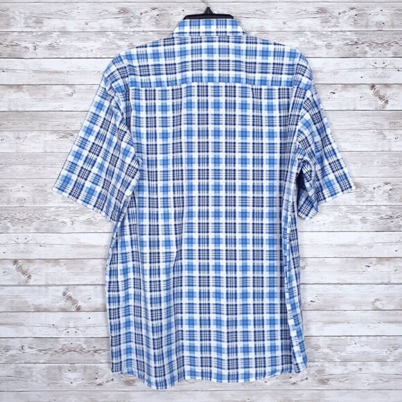 Bugatchi Uomo Mens Button Up Shirt L Classic Fit Blue Plaid 388A - Picture 2 of 5